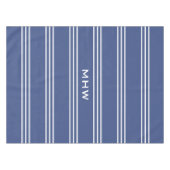 Mariene Blauwe Stripes aangepaste monogram tafelkl Tafelkleed (Voorkant (Horizontaal))