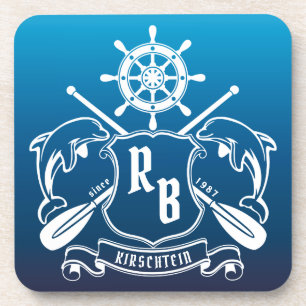 Mariene Insignia Dolphins Helm Oars Shield Nautica Bier Onderzetter