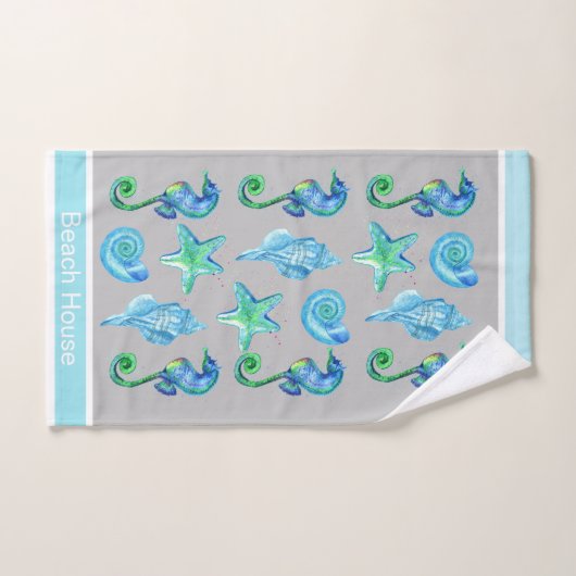 Mariene Nautical Seahorse Custom Blauwgroen Aqua & Bad Handdoek (Handdoek)