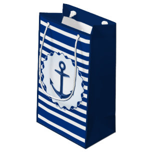 Mariene thema Blauw en witte streep met anker Klein Cadeauzakje