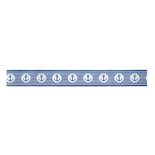 Mariene thema Blauw en witte streep met anker Lint (Voorkant)