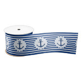 Mariene thema Blauw en witte streep met anker Lint (Spoel)
