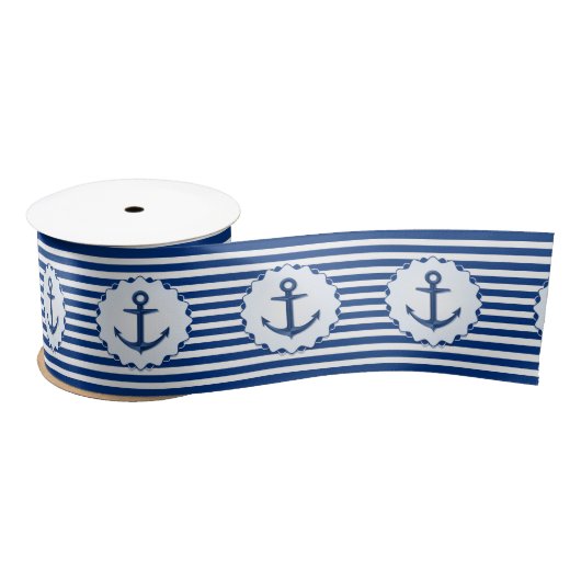 Mariene thema Blauw en witte streep met anker Lint (Spoel)
