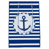 Mariene thema Blauw en witte streep met anker Medium Cadeauzakje (Achterkant)