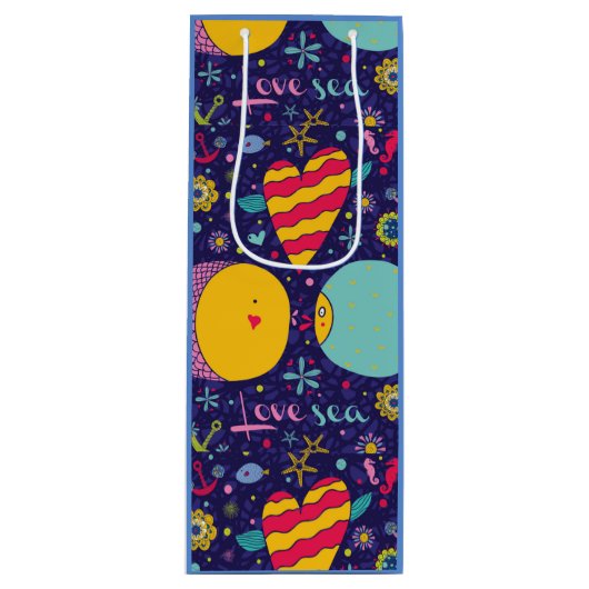 Mariene Theme Anchor Fish Starfish Seahorse Wijn Cadeautas (Voorkant)