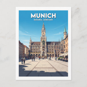 Marienplatz en Neues Rathaus München Duitsland Cad Briefkaart