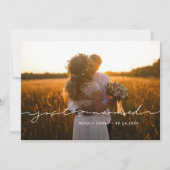 Mariés à peine Cute carte de photo de mariage écri (Devant)