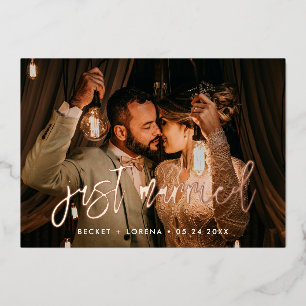 Mariés juste maintenant Carte à feuille d'or rose