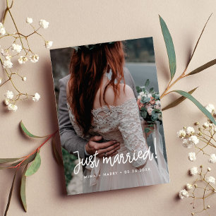 Mariés juste maintenant Carte de photo de mariage