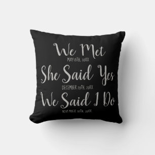 Mariés Personnalisés Date de Mariage Coussin Noir