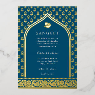 Marigold Bloem Indische Bloem Sangeet Goud Folie Uitnodiging