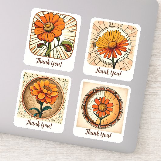 Marigold Flowers Groovy Retro gepersonaliseerd Sticker (Detail)