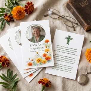 Marigold-portemonnee-formaat rouwgebed foto-aanden visitekaartje