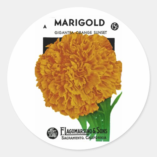 Marigold Vintage Seed Packet Ronde Sticker (Voorkant)