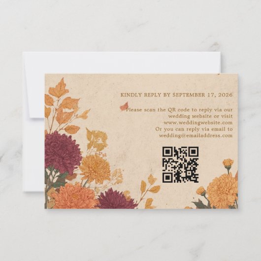 Marigold & Warm Sinaasappel Rustiek Boho Herfst QR RSVP Kaartje (Achterkant)
