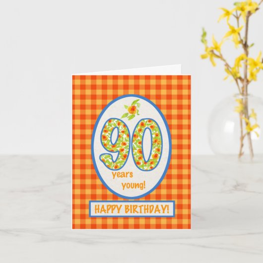 Marigolds et chèque En vichy : 90e carte d'anniver (Fleur jaune)