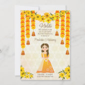 Marigolds jolie fille indienne Haldi invitation (Devant)