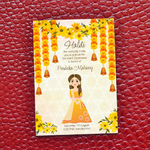 Marigolds jolie fille indienne Haldi invitation