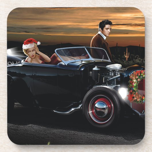 Marilyn en Elvis met Kerstmis Joy Ride Drankjes Onderzetter (Voorkant)