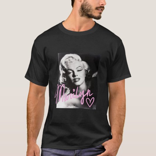 Marilyn Monroe zwart-wit roze handschrift T-shirt (Voorkant)