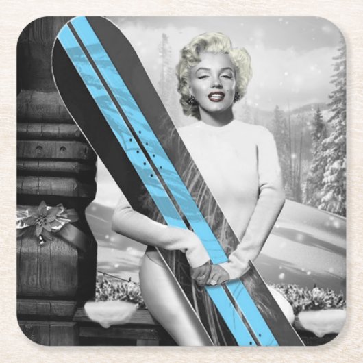 Marilyn's snowboard vierkante kartonnen onderzetter (Voorkant)