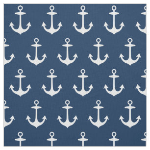 Marin-blauw en witte ankerspatroon stof