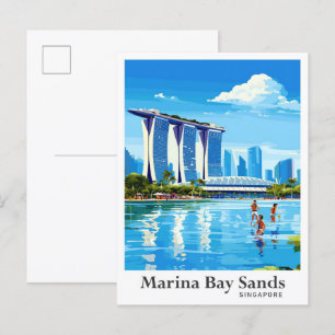Marina Bay Sands Art Vintage Travel Illustratie Briefkaart