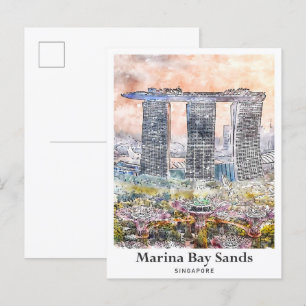Marina Bay Sands Singapore Travel Waterverf Briefkaart