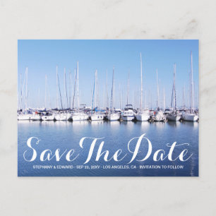 Marina Boats Blue Nautical Save the Date Briefkaar Briefkaart