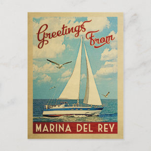 Marina del Rey Sailboat Vintage Travel California Briefkaart