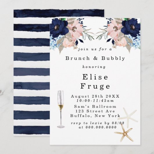 Marina Nautical Blooms Brunch & Bubble Kaart (Voorkant / Achterkant)