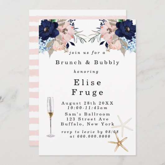 Marina Nautical Blooms Brunch & Bubbly Invitation (Devant / Derrière)