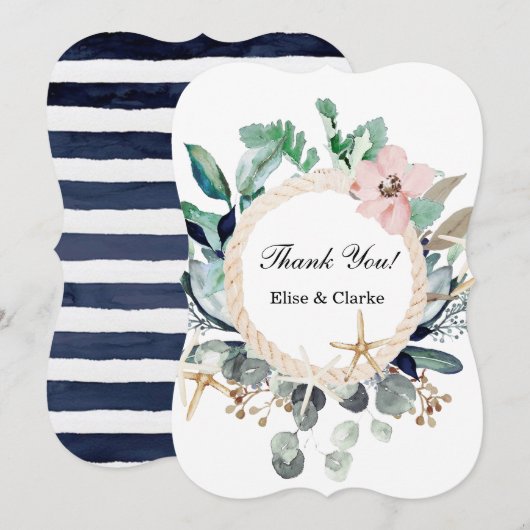 Marina Nautical Blooms Mariage Merci Cartes (Devant / Derrière)
