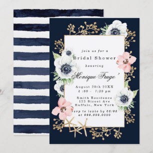Marina Nautical Blooms Navy Blush Vrijgezellenfees Kaart