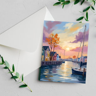 Marina pour bateaux Carte de peinture à l'aquare