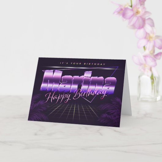 Marina prénom carte rétro lilas anniversaire (Orchidée)