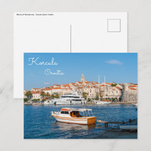 Marina van de stad Korcula - Dalmatië, Kroatië Briefkaart