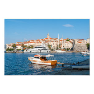 Marina van de stad Korcula - Dalmatië, Kroatië Foto Afdruk