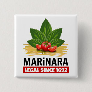 Marinara Legal sinds 1692 Basil Tomaten Spaghetti Vierkante Button 5,1 Cm