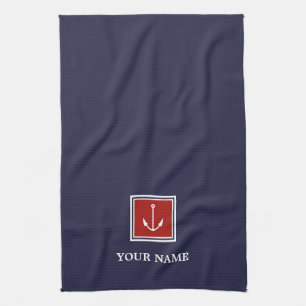 Marine Ancre Rouge Personnalisée Serviettes de cui