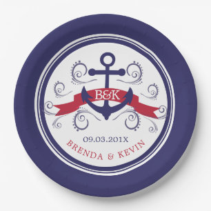 Marine anker in navyblauw en rood met banner papieren bordje