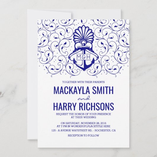 Marine Anker Nautische Strand Wedding Kaart (Voorkant)