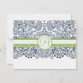 Marine Apple Green Grey Inséparables Mariage RSVP (Devant)