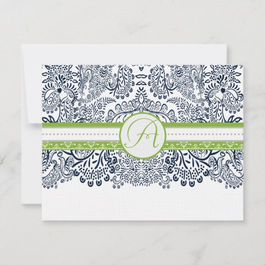 Marine Apple Green Grey Inséparables Mariage RSVP (Devant)