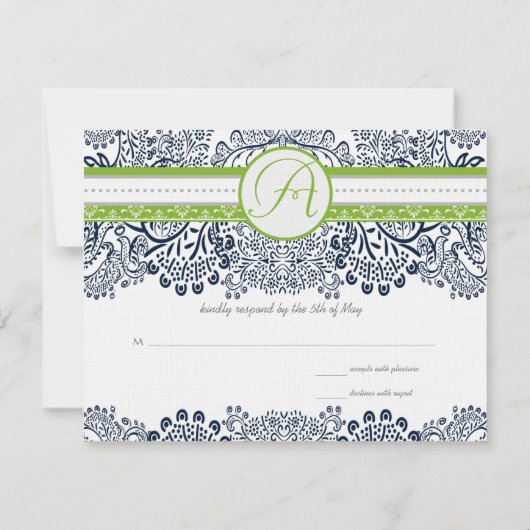 Marine Apple Green Grey Inséparables Mariage RSVP (Dos)