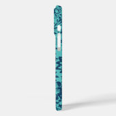 marine Aqua Mint Damask Monogram iPhone Case-Mate iPhone Case (Achterkant / Links)
