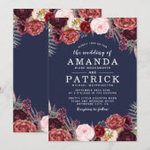 Marine Automne Marsala Blush Peony Invitations de (Devant / Derrière)