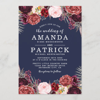 Marine Automne Marsala Blush Peony Invitations de