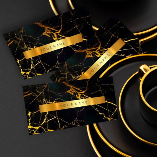 Marine Black Grungy Gold Marble Vip Carte de visit
