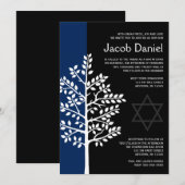 Marine Black Tree of Life Bar Mitzvah Invitations (Devant / Derrière)
